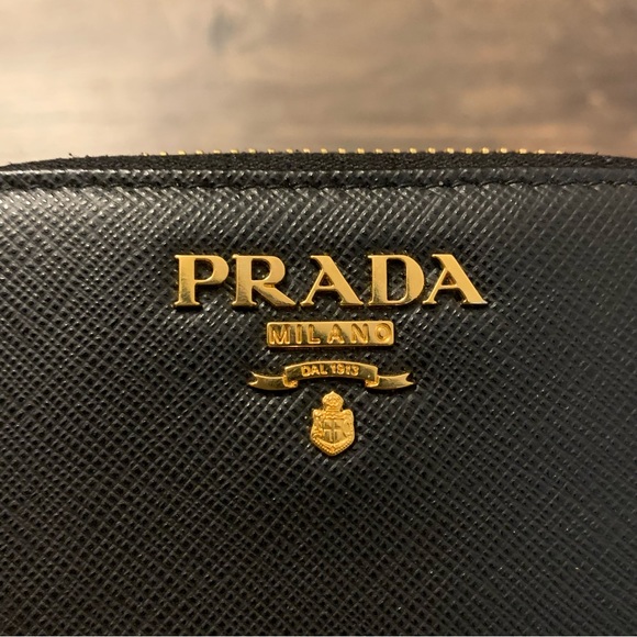 Prada Nero (Black) Saffiano Leather Compact Zip Around Wallet - Picture 4 of 6